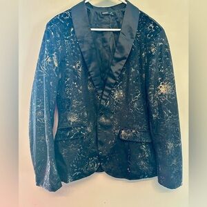 Black & Gold Metallic Floral Print Blazer Medium